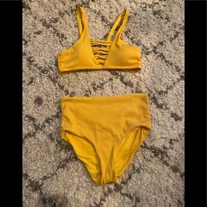 ✨tinibikini Mustard Yellow ribbed high waisted bikini✨
